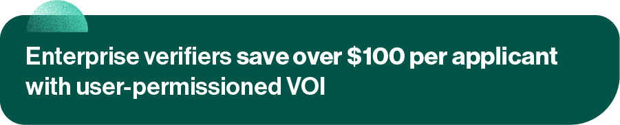 Enterprise verifiers save over $100 per applicant with user-permissioned VOI